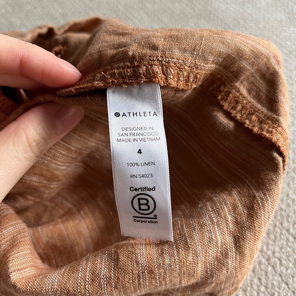 Athleta Cabo Linen 4" Short in Toasted Ochre Orange Striped Summer Size 4 - Picture 7 of 10